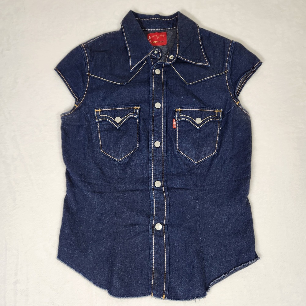 Levis Type 1 Jeans Womens Dark Wash Denim Western Sleeveless Shirt Top Medium